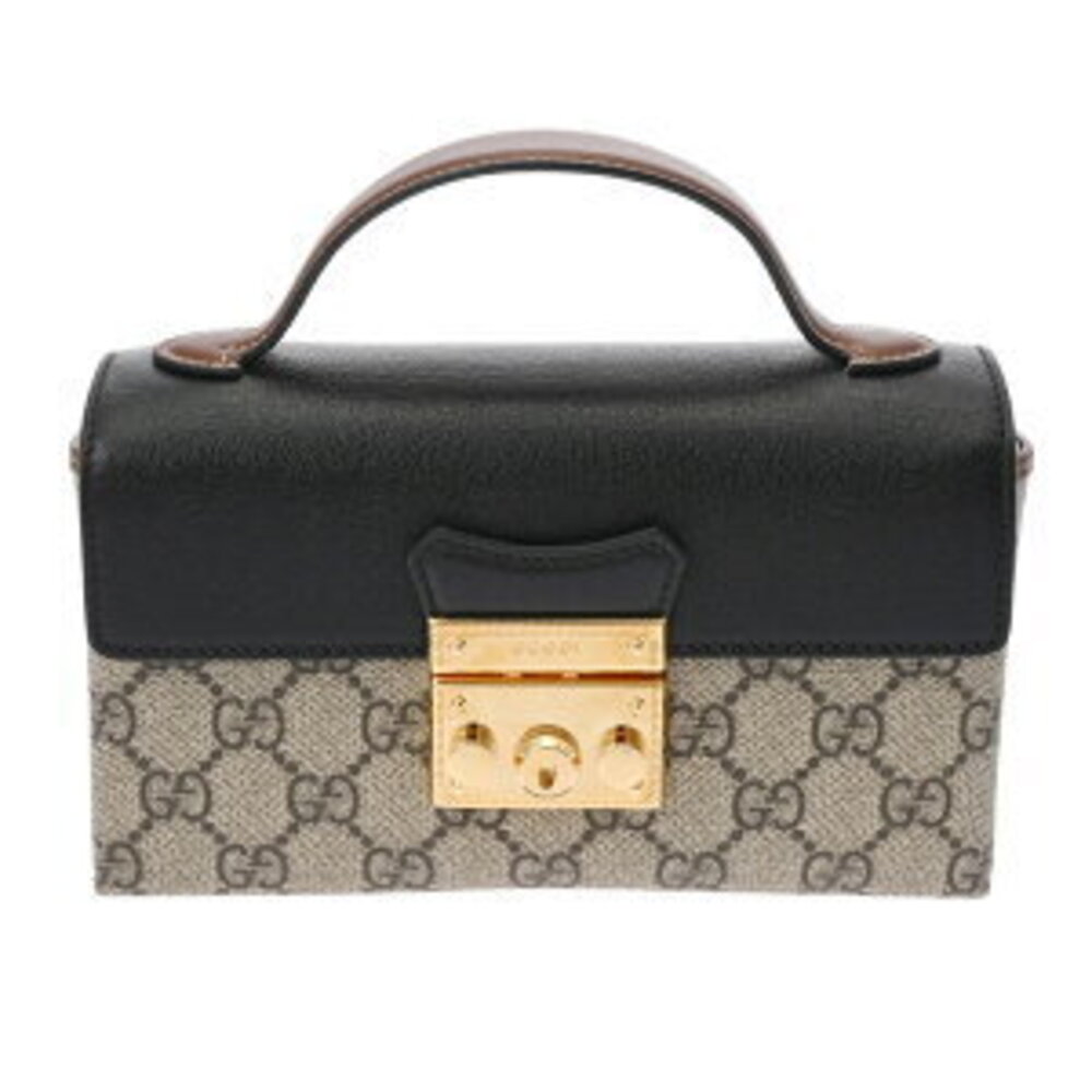 Gucci Padlock Shoulder Bag Beige Ebony Brown Black GG Supreme Canvas Leather